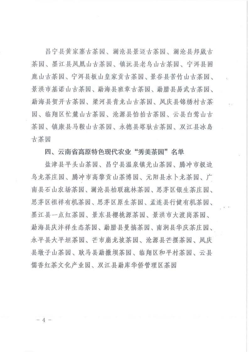 云南省農(nóng)業(yè)廳關(guān)于授予云南省高原特色現(xiàn)代農(nóng)業(yè)茶產(chǎn)業(yè)+十強(qiáng)縣+、+二十強(qiáng)企業(yè)+、+魅力古茶園+、+秀美茶園+的決定_04.png